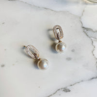 Crystal Pavé Pearl Drop Earrings - Flat Lay