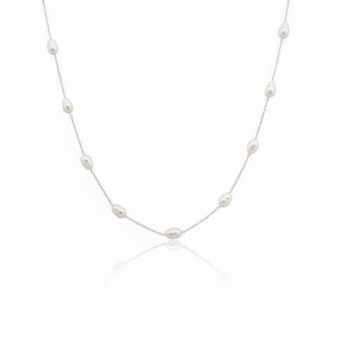 Baroque Pearl Necklace – Silver Chain