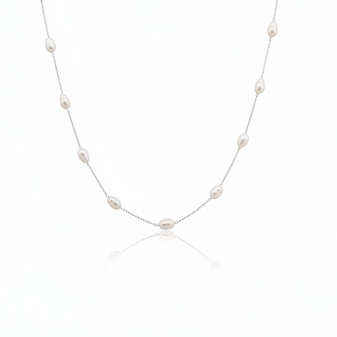 Baroque Pearl Necklace – Silver Chain