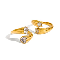 Gold crystal bypass ring heart and star versions product shot