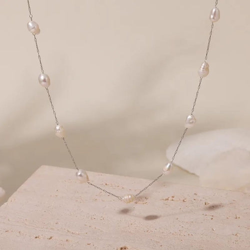 Silver baroque pearl necklace single strand product shot