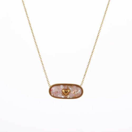 Shell chip heart pendant necklace pink variant product shot