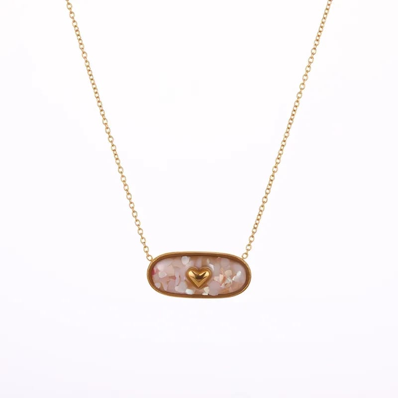 Shell chip heart pendant necklace pink variant product shot